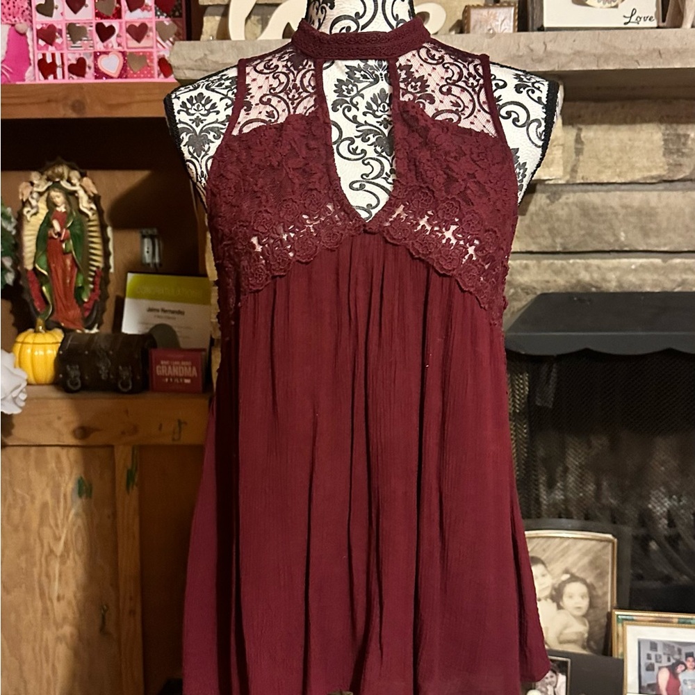 American Eagle Outfitters Burgundy Lace Blouse